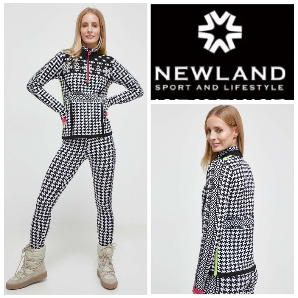 Newland THERMAL INSULATING SWEATSHIRT 1/2 Zip in Houndstooth Black and White